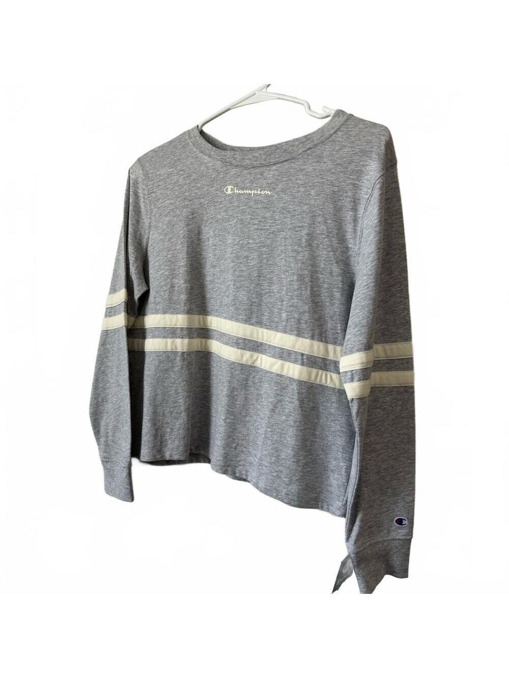 Champion Women's Small Heritage Long Sleeve T-Shirt in Oxford Gray with White